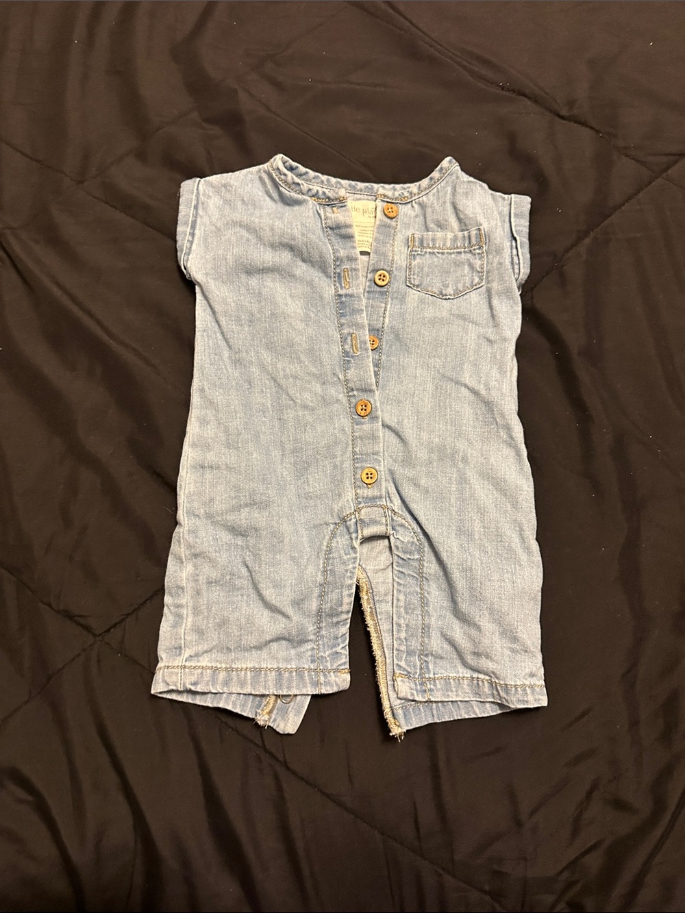 Classic Light Blue Denim Baby Romper with Button Front